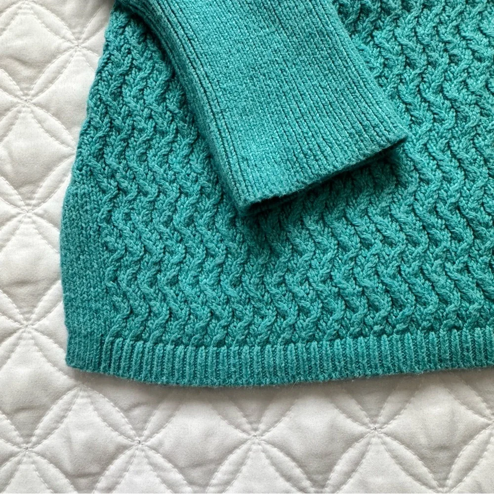 LOFT Teal Aqua Teal Blue Green Textured Knit Body Crewneck Sweater Sz M